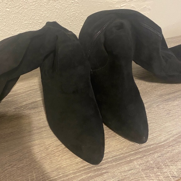 Wide Calf Black Suede Over the Knee Boots - Picture 4 of 9